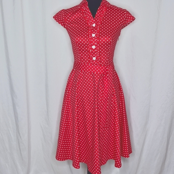 Wedtrend 1950's Style Red/White Polka-Dot Fit & Flare Midi Dress - Size S (US 2) - Picture 2 of 13